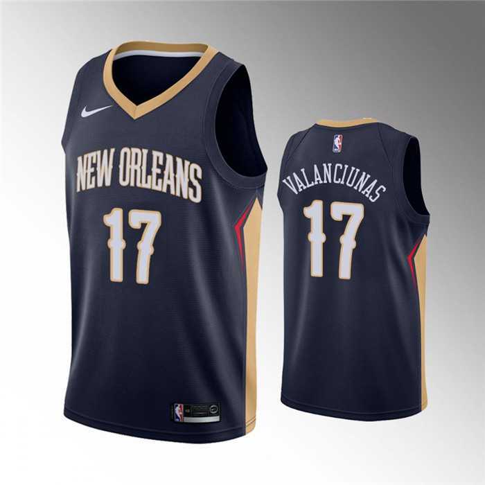 Mens New Orleans Pelicans #17 Jonas Valanciunas Navy Icon Edition Stitched Jersey Dzhi